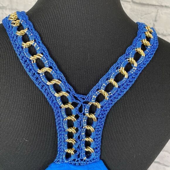 Mine Women S Loose Fit Tank Top Blouse W/crochet And Gold Metal Straps - Picture 7 of 14